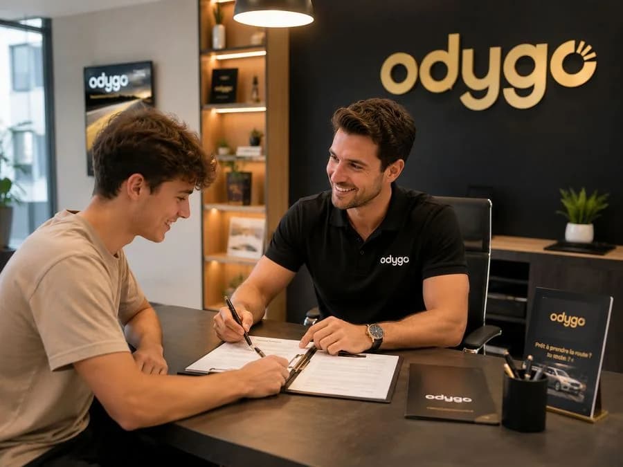 Signature du contrat au bureau d'une agence Odygo